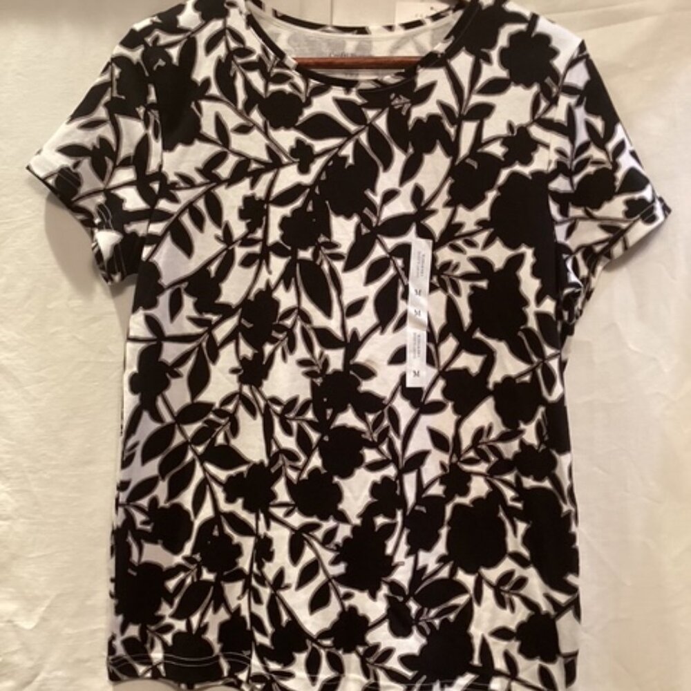 NWT Croft&Barrow Blouse‎ 100% Cotton Womens Medium Black/White Floral